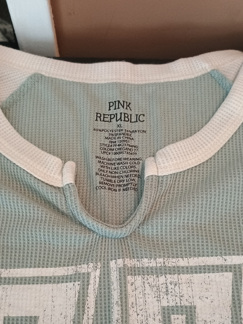 Pink Republic Pale Mint Waffle-Knit Top with White Trim